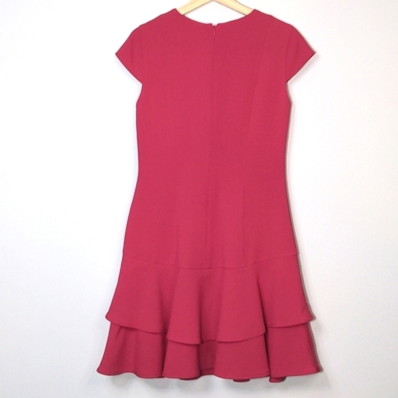 ELIZA J Stretch Ruffle Crepe Sheath Drop Waist Short Sleeve Dress Berry Barbie - Picture 6 of 15